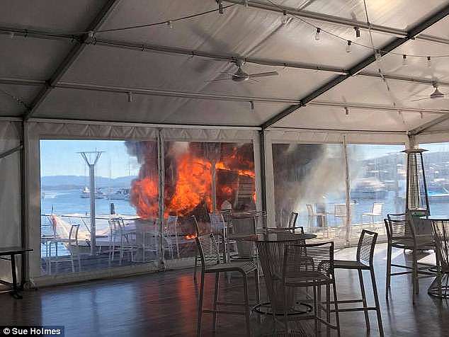The moored vessel caught fire in Belmont, New South Wales on Sunday 
