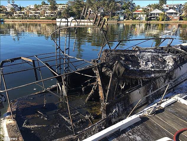  The cause of the fire, which destroyed the boat (pictured), is yet to be determined as police begin their investigation.