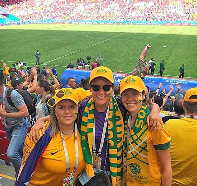 Family members Jessica and Lisa with Ryan's sister Megan (right) at the opening match in Kazan