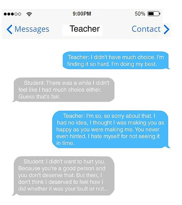 The teacher and student continued to exchange messages after they stopped having sex