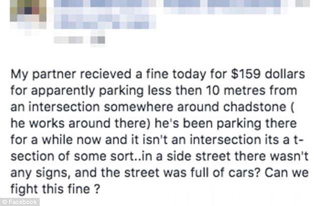 A post on the Public Discussions Above the Law Facebook group about a parking fine received in Chadstone, south-east Melbourne 
