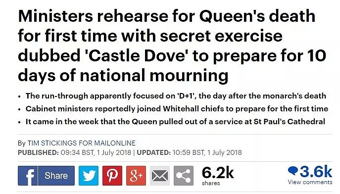 惊！英国女王驾崩暗号曝光！政府秘密演练葬礼，后事流程都安排好了.... - 1