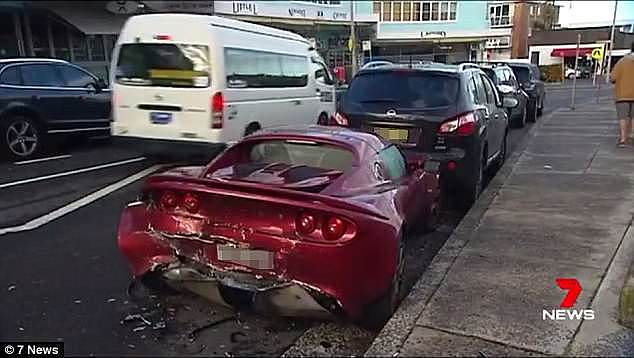The owner of a $100,000 Lotus Elise was horrified to discover  it had been rear ended  overnight (pictured)