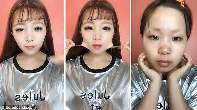 One woman showed just how much her face shape could change by using tape on her jawline and plenty of powder
