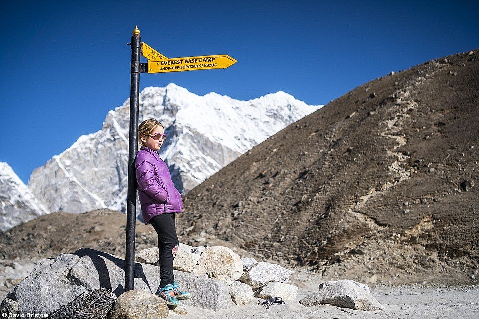 While many hikers struggle to trek the highest mountain on the globe, it was just another 'pretty walk' for six-year-old Maya Bristow (pictured) who has become the youngest Australian to conquer the expedition