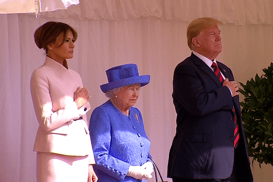 英国女王与特朗普夫妇（路透社视频截图）