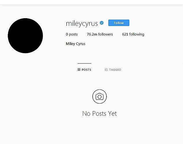 Keeping a low profile? Last week, Miley abruptly deleted all of the photos on her Instagram account (pictured) - however it is unclear if this was related to her rumoured relationship woes