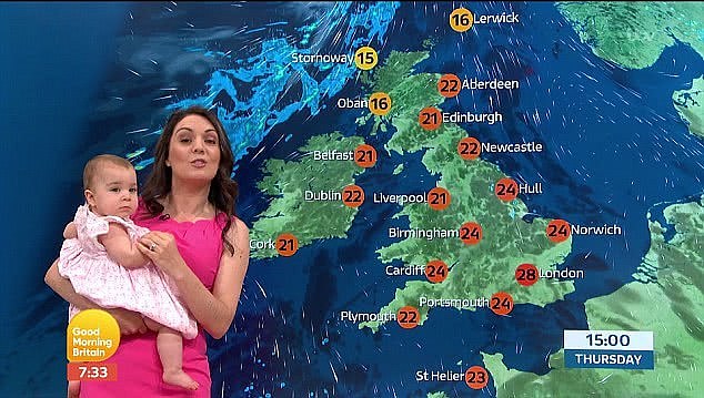 英国36岁气象女主播带娃上节目，边哄孩子边播报天气（组图） - 8