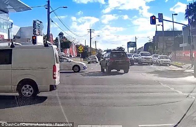 A horrifying car accident involving a four-wheel-drive and a taxi has been captured on dashcam