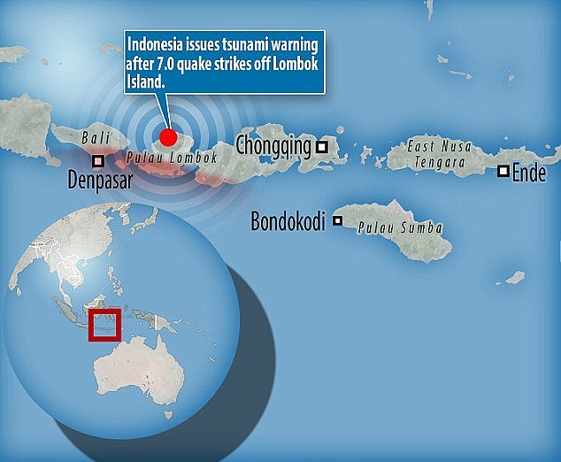 The quake struck in the same location that was struck by a 6.4-magnitude quake that killed 16 people last week. A tsunami warning was issued