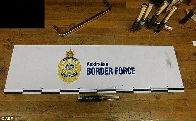 Photographs supplied to Daily Mail Australia show three pairs of shoes sitting on Border Force scales, as well as a number of makeup canisters