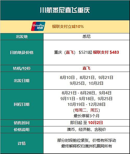 目前各家航空公司公布的最全的澳洲往返中国22城市的特价日期！ - 19