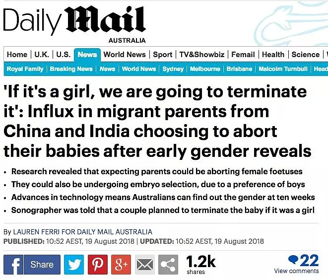 大量中国孕妇涌入澳洲，只为鉴别胎儿性别！“是女孩就堕胎”！澳洲移民社区男女比例也受影响... - 1