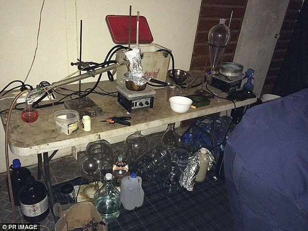 This image shows 30kg of precursor chemicals and equipment found by police at a home in BrisbaneÂ 