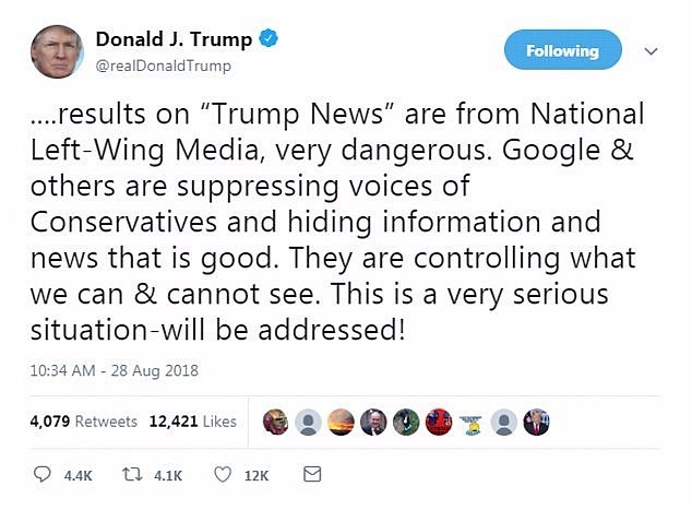 川普怒批谷歌操纵其搜索结果 只显示“负面新闻”让他出糗_图1-4