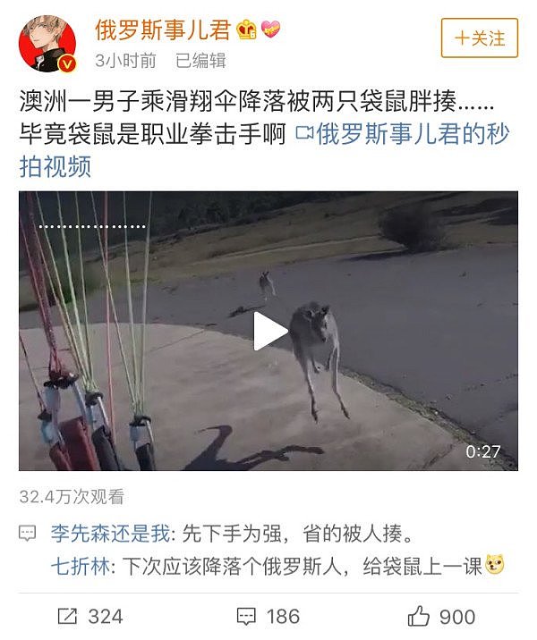 澳洲袋鼠又上微博热搜！男子跳伞时惨遭袋鼠伏击 网友：落地成盒（视频/组图） - 5