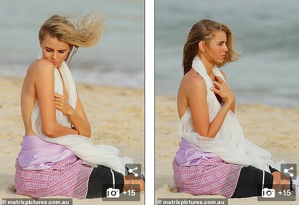 澳90后嫩模在悉尼海滩拍摄写真！真空上阵不惧露点，仅用薄纱遮羞（组图） - 3