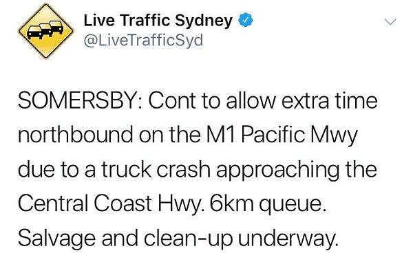 【实时路况】由于卡车事故，悉尼M1 Pacific Mwy交通繁忙排长龙 - 1