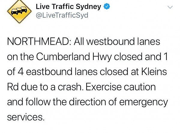 【实时路况】由于车祸 悉尼Cumberland Hwy所有西行车道关闭 - 2