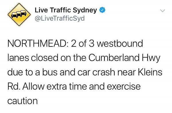 【实时路况】由于车祸 悉尼Cumberland Hwy所有西行车道关闭 - 1