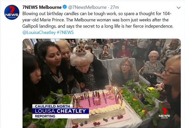 墨尔本长寿女子迎来104岁生日，自称长寿秘诀为独立性（组图） - 2