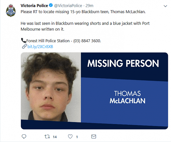 墨尔本Blackburn少年失踪，警方呼吁知情人士提供线索！（组图） - 2