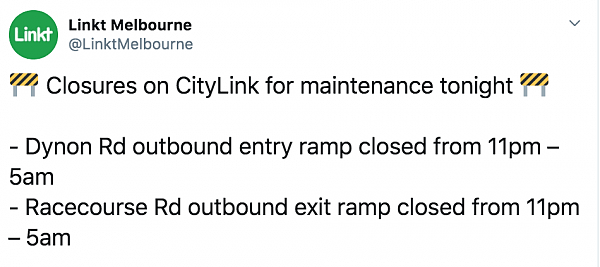 【快讯】注意！墨尔本CityLink两处道路关闭一整夜！ - 1