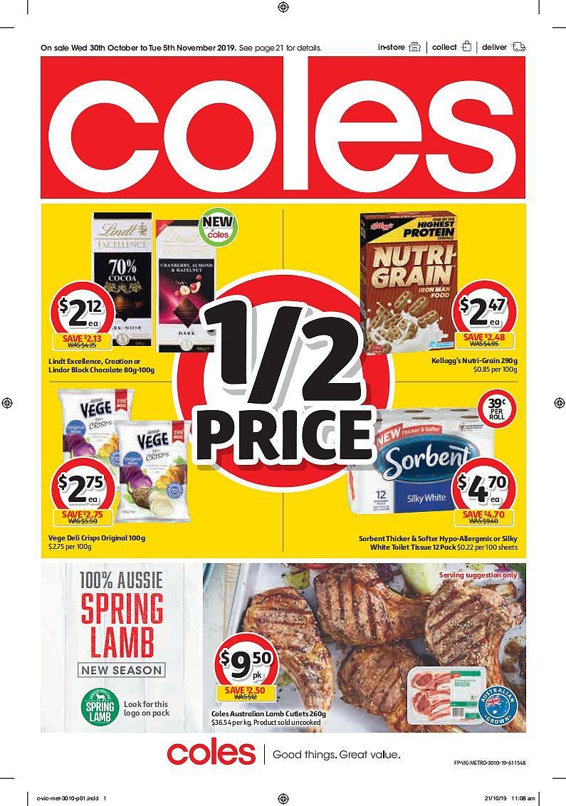 Coles 10月30日-11月5日折扣，卫生纸米线鸡胸肉半价 - 1