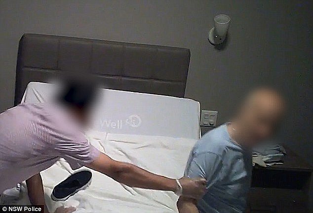 CCTV footage from inside the aged care facility shows the patient being hit with a shoe before having his shirt ripped off