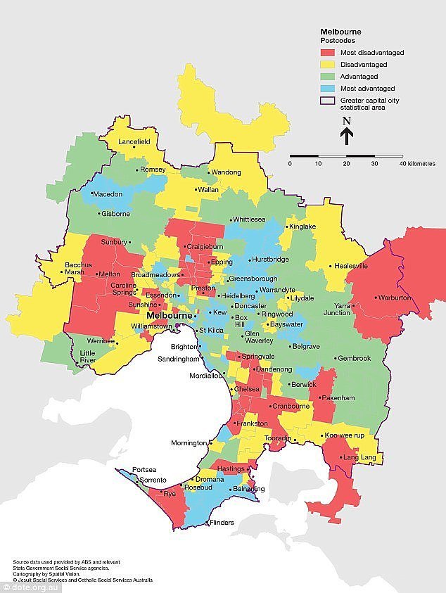 In Melbourne city, areas around Hurstbridge in the north and Flinders in the south were considered affluent