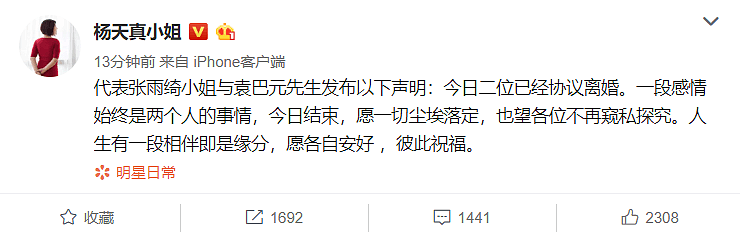 张雨绮袁巴元离婚，知情者曝两人因离婚财产分割才打架报警（组图） - 2