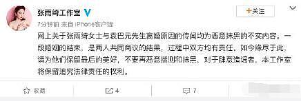 张雨绮工作室发声明否认网传离婚原因：恶意抹黑（组图） - 2