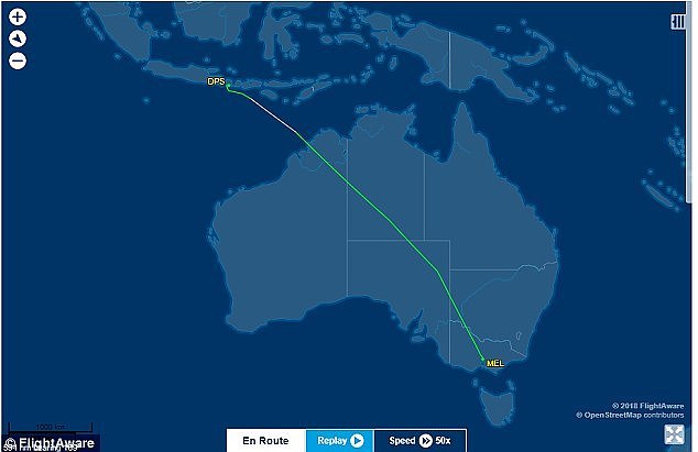 Flight OD178 took off from Melbourne Airport's Runway 34 bound for Denpasar, Bali on Wednesday, September 26