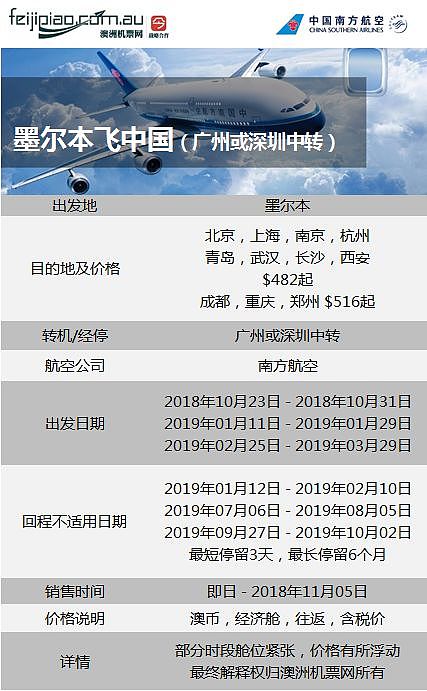 2019年上半年澳洲往返中国18城的特价日期出来啦！ - 23