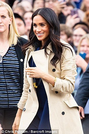 The item just so happened to be the perfect colour to go with her navy blue Dion Lee dress and Meghan Markle donned the necklace straight away