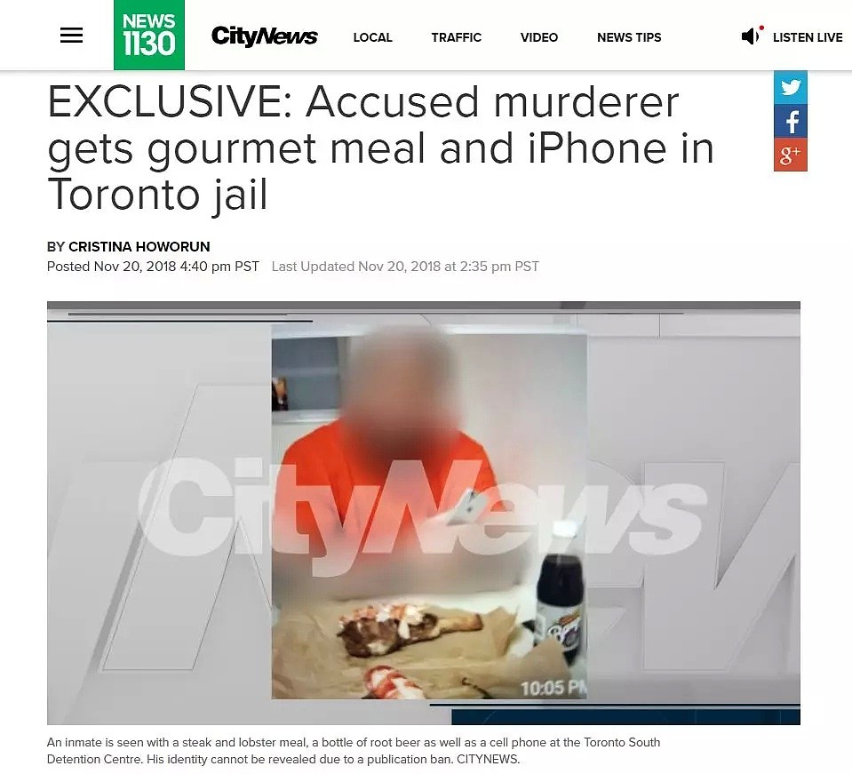 震惊！加拿大犯罪率破纪录 大温7起枪案5人死 犯人却在牢里吃龙虾玩iPhone（组图） - 1