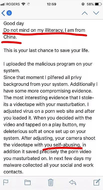警惕! 大温多名华人收到恐吓邮件 妹子收到自己裸照 请封上你的电脑摄像头!（组图） - 1