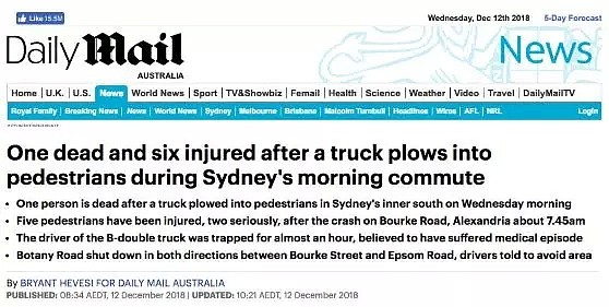 1死6伤！悉尼内城区今晨惨烈车祸，卡车径直撞人群！（组图） - 4