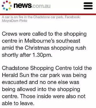 突发！Chadstone购物中心停车场爆炸起火！