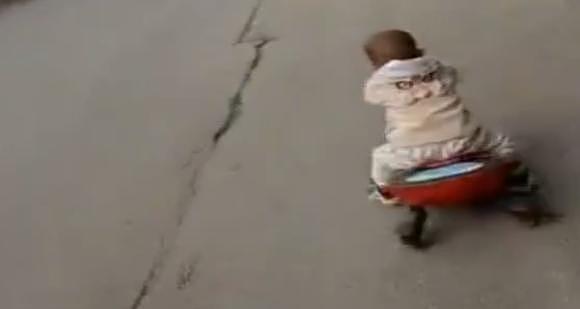 两岁幼童高峰期马路“飚车” 逼停车辆吓坏路人