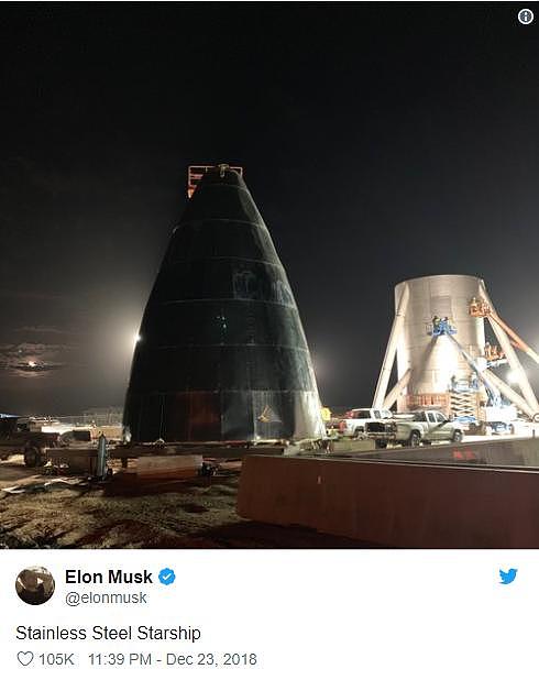 最新飞船建造照片曝光！马斯克表示SpaceX公司的星际飞船将在两年内进入轨道