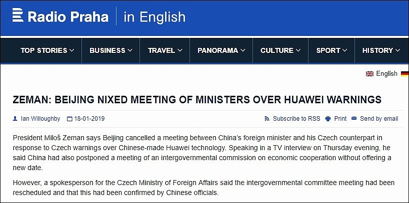 捷克总统：中方取消两国政府间经济合作会议（图） - 1