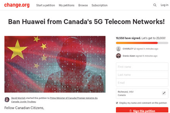 加拿大人网上请愿禁华为5G 不到一天2万签名（图） - 1