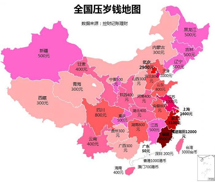 中国压岁钱地图：广东算一股清流 恨童年没在福建长大（图） - 1