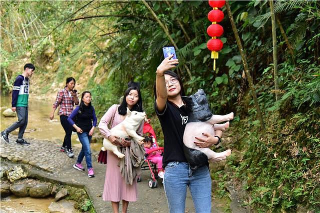 广东女游客将景区卡通猪抱走，景区大叔狂追300米将猪追回