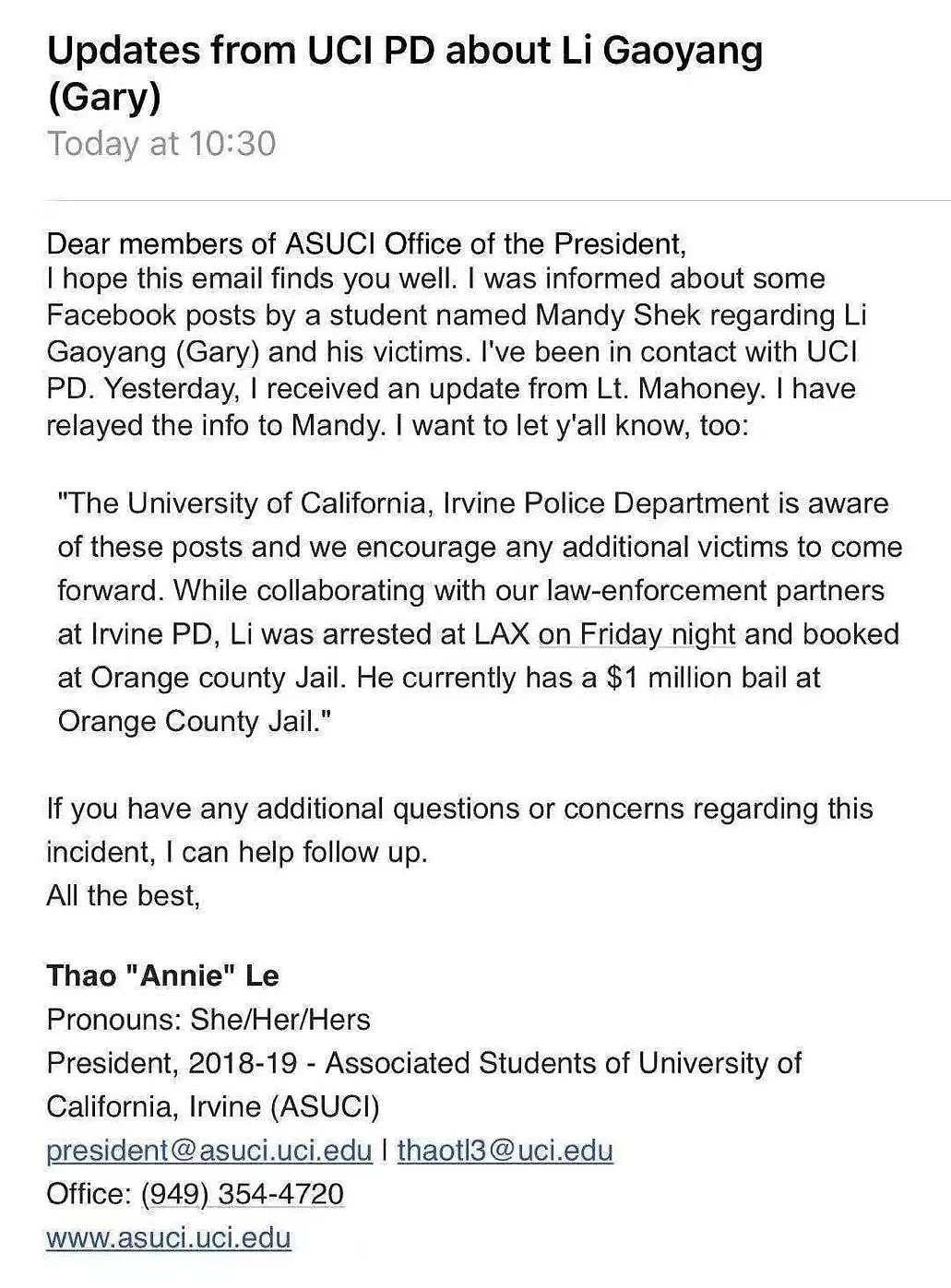 UCI渣男李高阳在洛杉矶机场再次被捕！保释金定在100万美金（组图） - 1