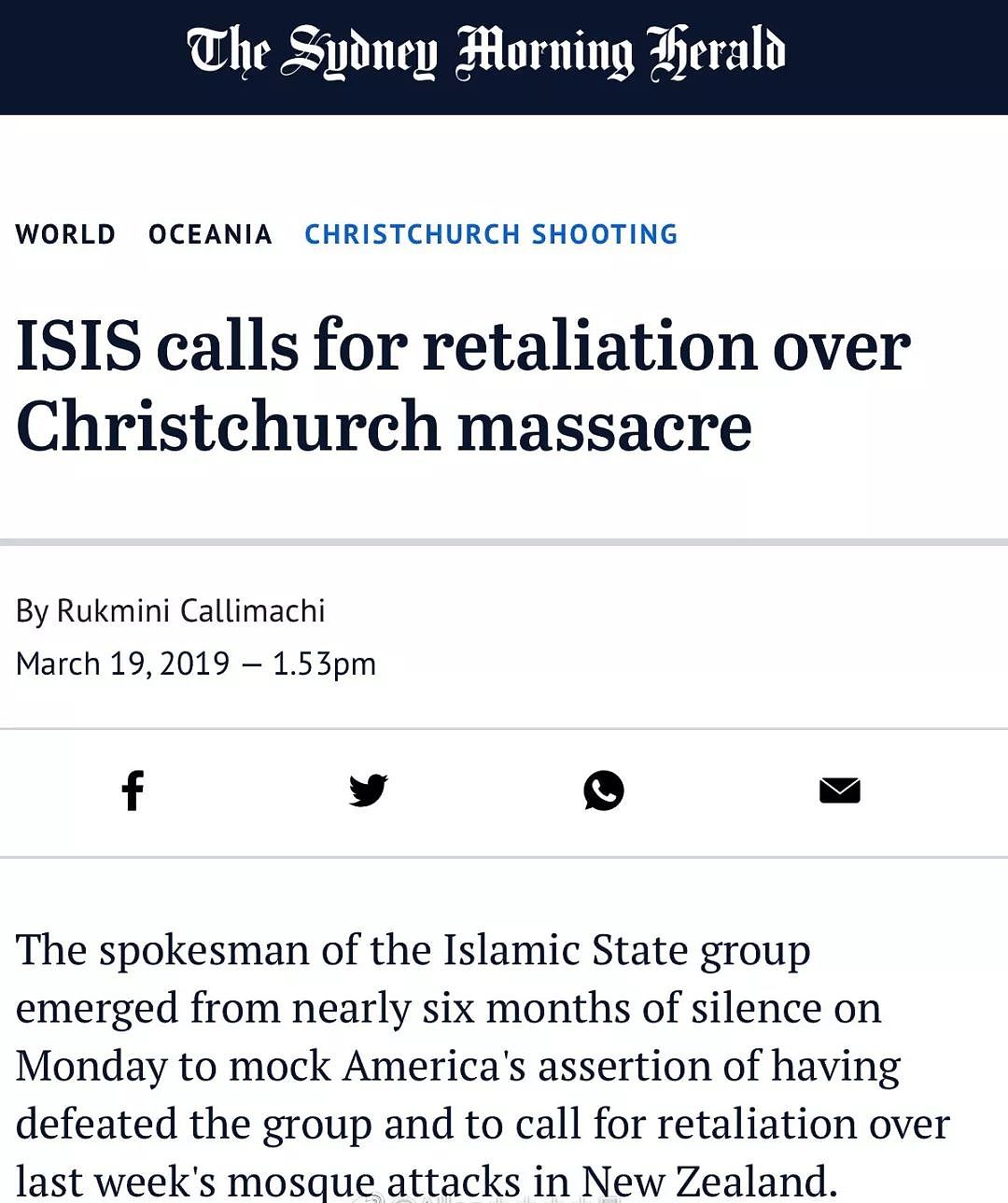 ISIS扬言为新西兰恐袭遇难者复仇！总理回应了（组图） - 2