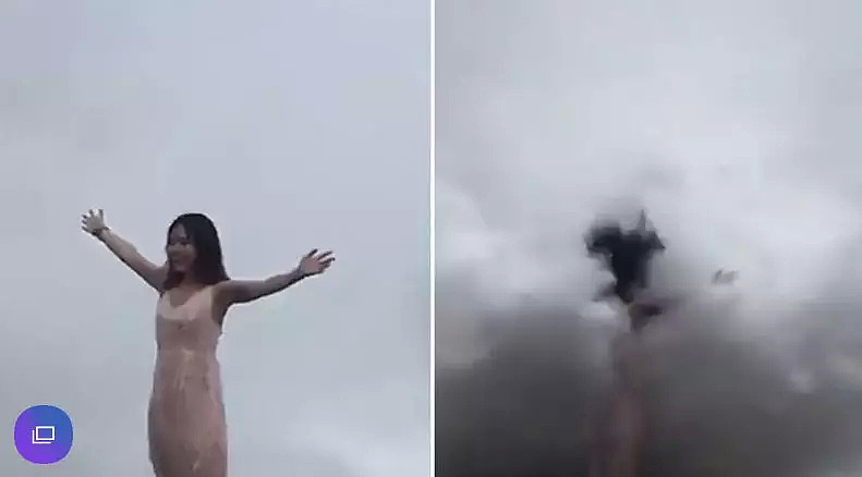 惊险时刻：华人女孩悬崖拍照身后巨浪拍袭...中国游客无视警告率酿悲剧！（组图） - 3