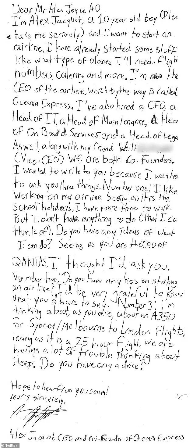 10岁小男孩给澳航写信，得到CEO亲自回复和接见！网友路转粉（组图） - 5