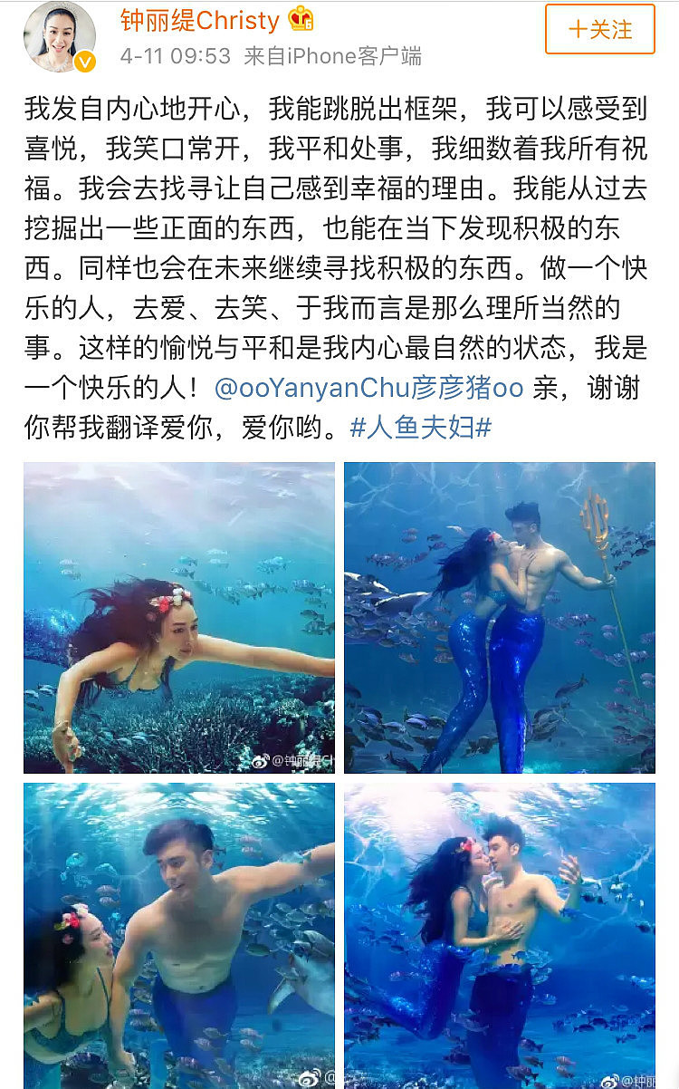 钟丽缇张伦硕拍水下童话写真！网友：除了胸都是P的（组图） - 1